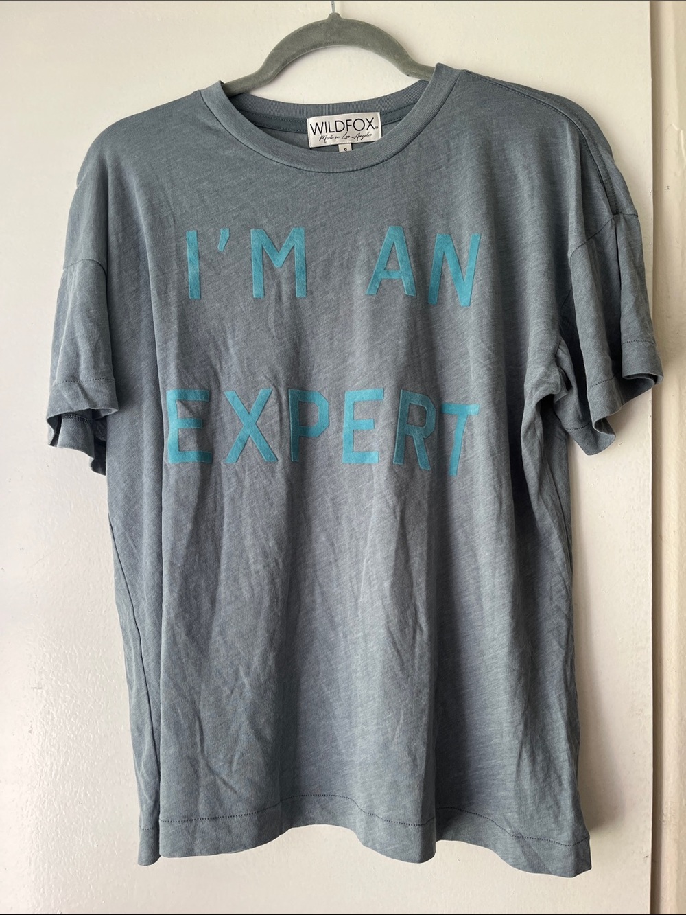 NWT Wildfox Graphic Tee in Slate Blue with Turquoise Lettering size small
